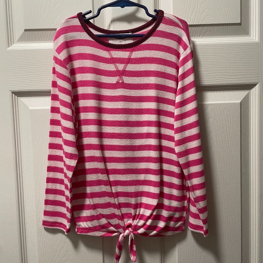 Pink Striped Soft Sweater with Tie Front Size 6-7